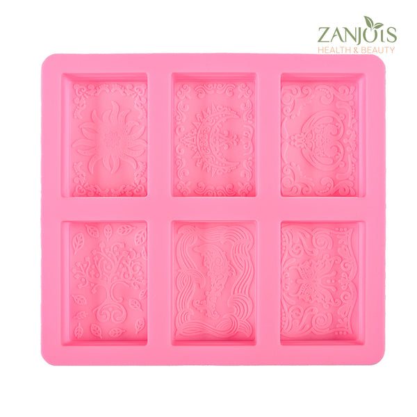 Silicone Mold 6 Cavity Rectangle Decorative Swirl Food Grade for Soap Resin Baking Chocolate Craft Sun Tree Heart Butterfly