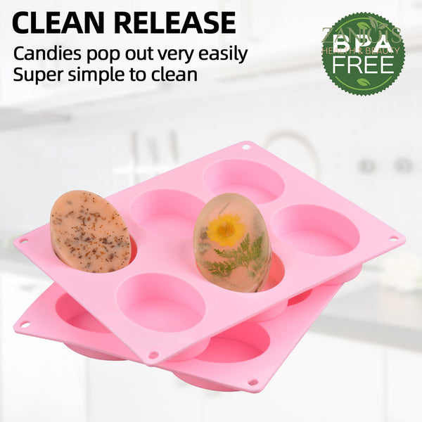 Silicone Mold 6 Cavity Oval Oblong Food Grade for Soap Resin Baking Chocolate Craft