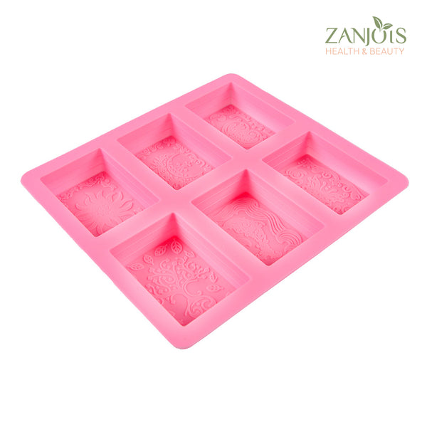 Silicone Mold 6 Cavity Rectangle Decorative Swirl Food Grade for Soap Resin Baking Chocolate Craft Sun Tree Heart Butterfly