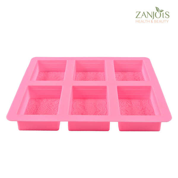 Silicone Mold 6 Cavity Rectangle Decorative Swirl Food Grade for Soap Resin Baking Chocolate Craft Sun Tree Heart Butterfly