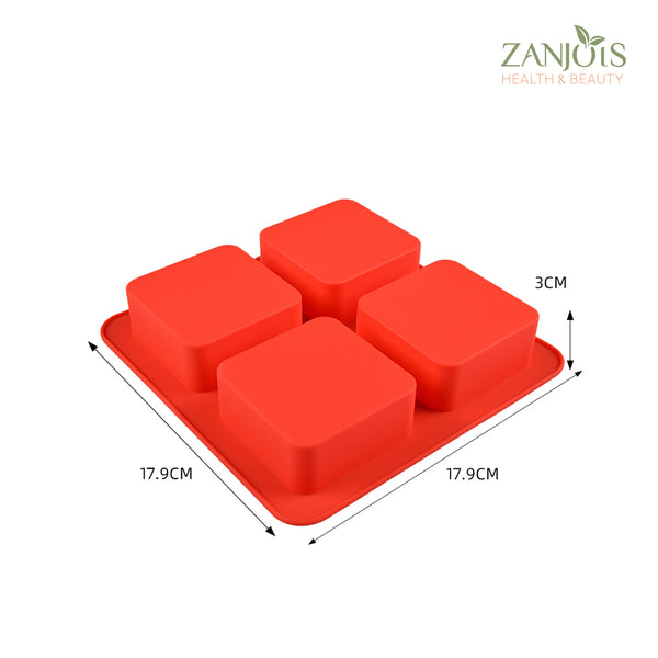 Silicone Mold 4 Cavity Square Food Grade for Soap Resin Baking Chocolate Craft