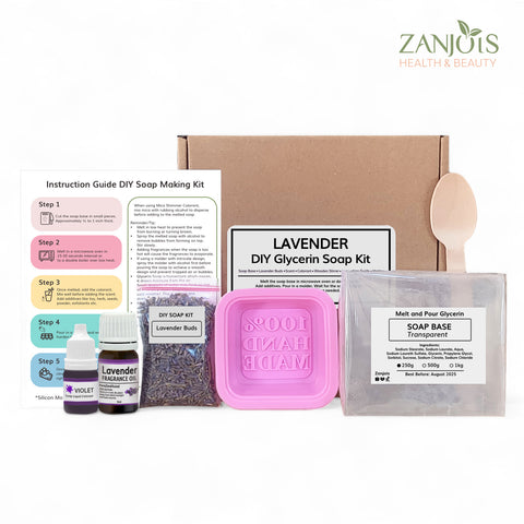 Lavender Buds Soap Kit (Melt and Pour Soap) Glycerin Soap Base DIY Zanjois