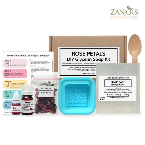 DIY Rose Petals Soap Kit (Melt and Pour Soap) Glycerin Soap Base