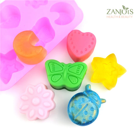 6 Cavity Lovely Butterfly Star Moon Ladybug Silicon Ice Biscuit Chocolate Soap Mold Silicone