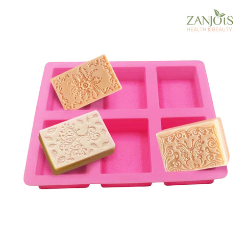 Silicone Mold 6 Cavity Rectangle Decorative Swirl Food Grade for Soap Resin Baking Chocolate Craft Sun Tree Heart Butterfly